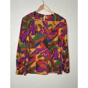 Vintage Purple Blouse Print Colorful Artsy Ilyssa Maxx for 3K Size Medium